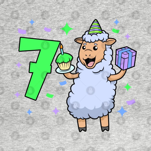 I am 7 with sheep - girl birthday 7 years old by Modern Medieval Design